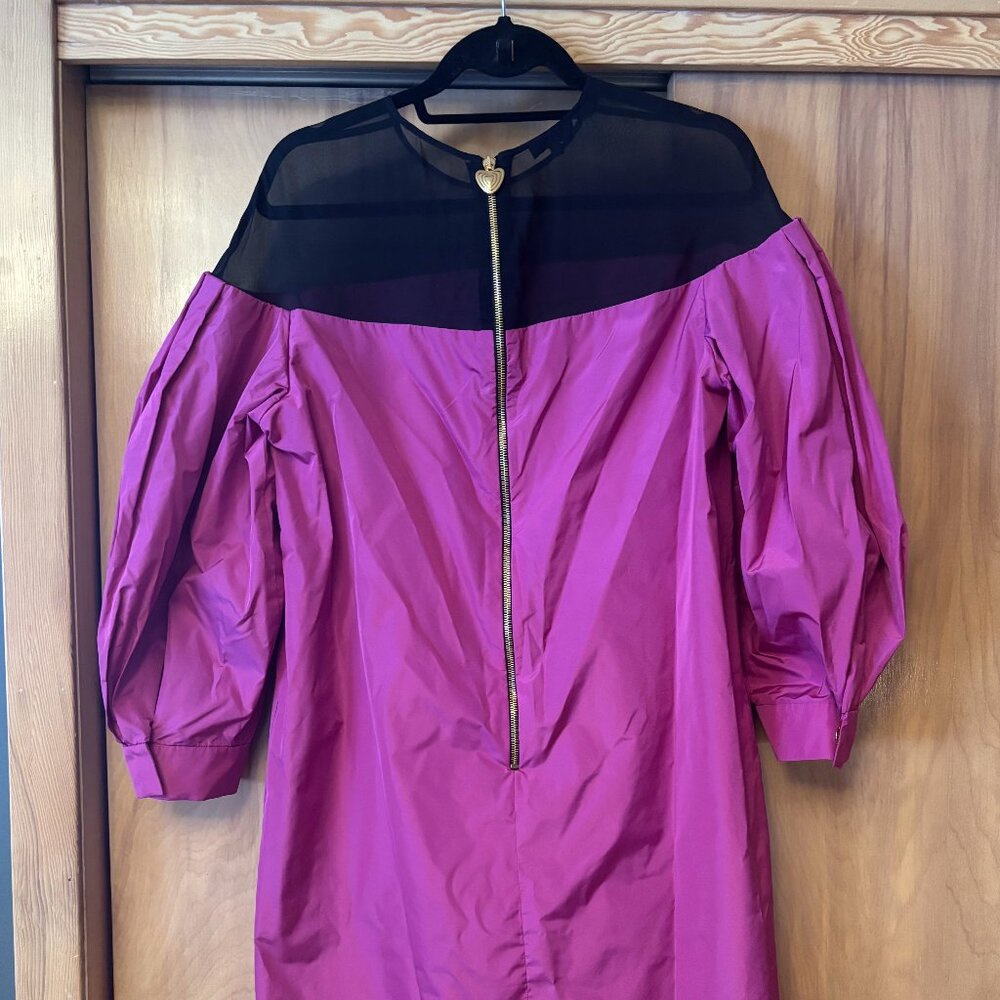 ESCADA Dress, Designer Shift full sleeve silk blend Purple Dress Sheer Black